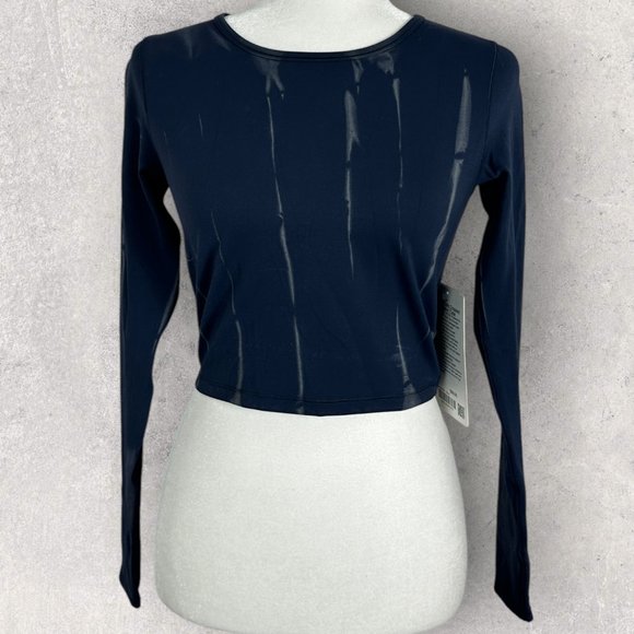 NWT Lululemon Wunder Train Cropped Long Sleeve Shirt Navy Womens Size 4 Top Blue - Picture 2 of 16